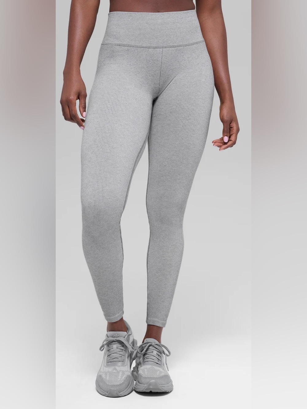 Alo Yoga High Waist Seamless Ribbed Two Tone Leggings Light Grey Women’s XS